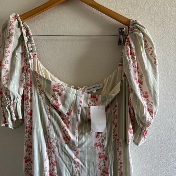 NWT WeWoreWhat Rosewood Victorian Floral Striped Puff Sleeve Midi Dress size 10 - Picture 6 of 10